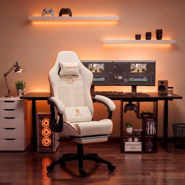 Alt view image 3 of 7 - Dowinx Big and Tall Gaming Chair, 350LBS with Massage Lumbar Footrest