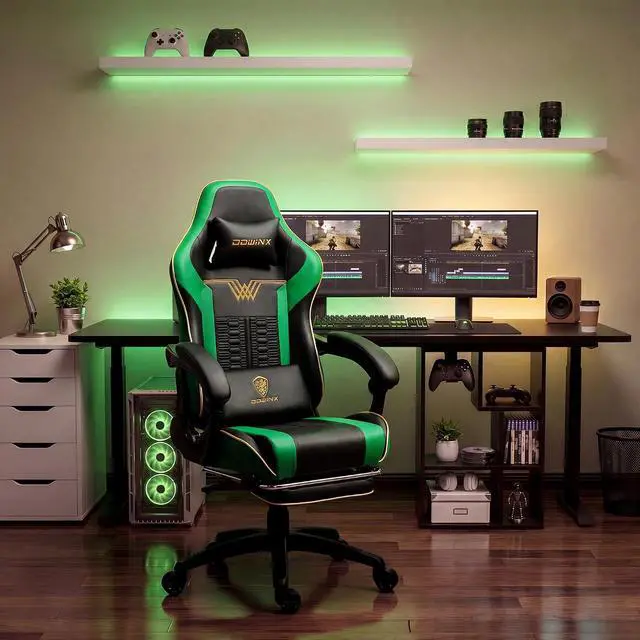 Alt view image 3 of 7 - Dowinx Big and Tall Gaming Chair, 350LBS with Massage Lumbar Footrest