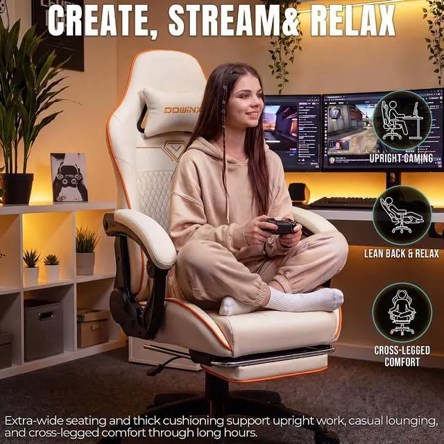 Alt view image 4 of 7 - Dowinx Big and Tall Gaming Chair, 350LBS with Massage Lumbar Footrest
