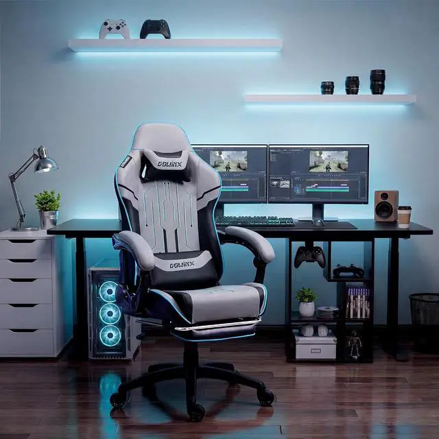 Alt view image 3 of 7 - Dowinx Big and Tall Gaming Chair, 350LBS with Massage Lumbar Footrest