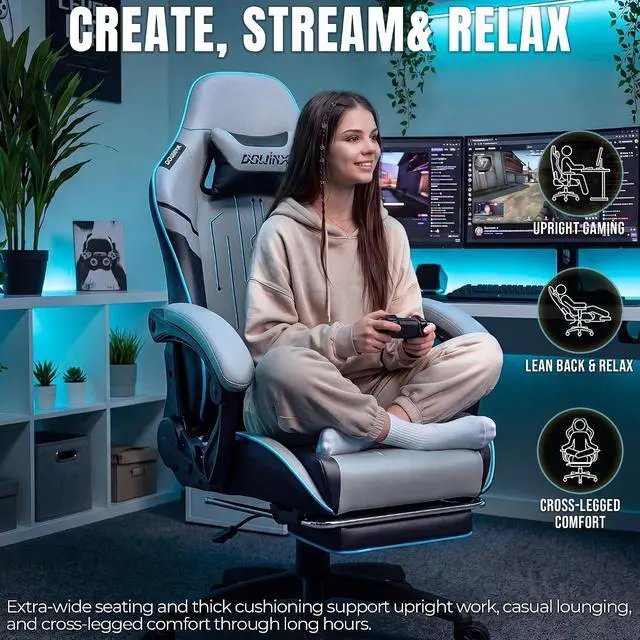 Alt view image 4 of 7 - Dowinx Big and Tall Gaming Chair, 350LBS with Massage Lumbar Footrest