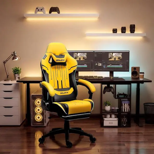 Alt view image 3 of 7 - Dowinx Big and Tall Gaming Chair, 350LBS with Massage Lumbar Footrest