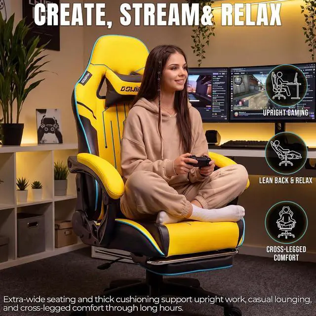 Alt view image 4 of 7 - Dowinx Big and Tall Gaming Chair, 350LBS with Massage Lumbar Footrest
