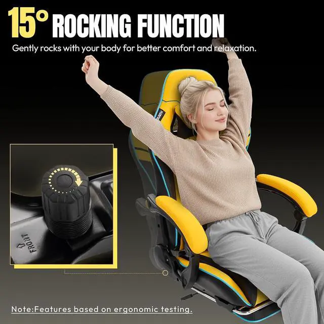 Alt view image 7 of 7 - Dowinx Big and Tall Gaming Chair, 350LBS with Massage Lumbar Footrest
