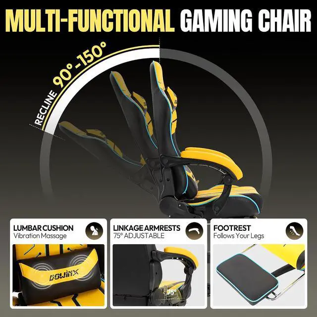Alt view image 5 of 7 - Dowinx Big and Tall Gaming Chair, 350LBS with Massage Lumbar Footrest