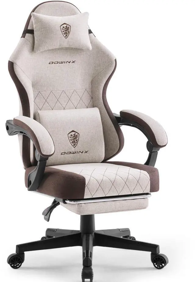 Main image of Dowinx Gaming Chair, Fabric Gaming Chairs for Adults with Pocket Spring Cushions and Lumbar Support, Ergonomic Massage Computer Chair with Footrest for Big and Tall, Brown