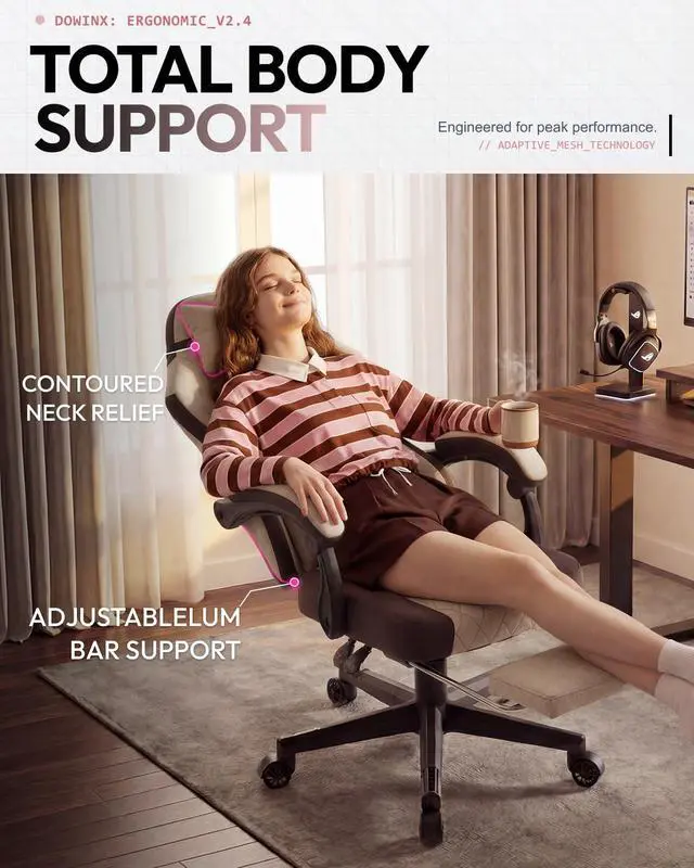 Alt view image 7 of 7 - Dowinx Gaming Chair, Fabric Gaming Chairs for Adults with Pocket Spring Cushions and Lumbar Support, Ergonomic Massage Computer Chair with Footrest for Big and Tall, Brown