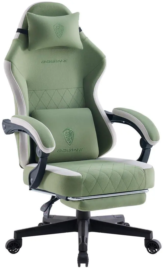 Main image of Dowinx Fabric Gaming Chair, Computer Office Chair with Pocket Spring Cushions and Lumbar Support, Ergonomic Massage Gaming Chairs with Footrest for Big and Tall, Green