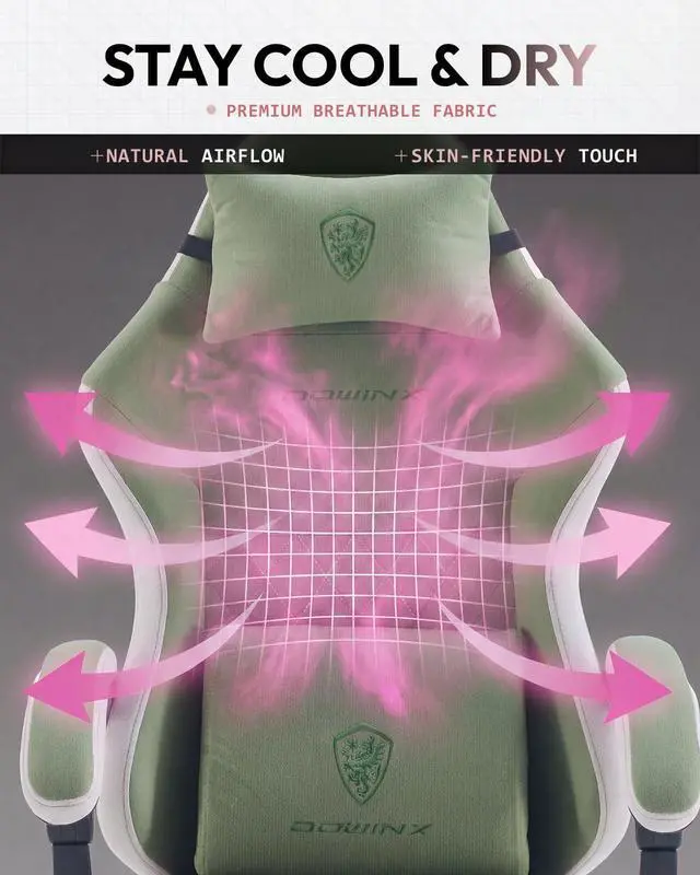 Alt view image 6 of 7 - Dowinx Fabric Gaming Chair, Computer Office Chair with Pocket Spring Cushions and Lumbar Support, Ergonomic Massage Gaming Chairs with Footrest for Big and Tall, Green