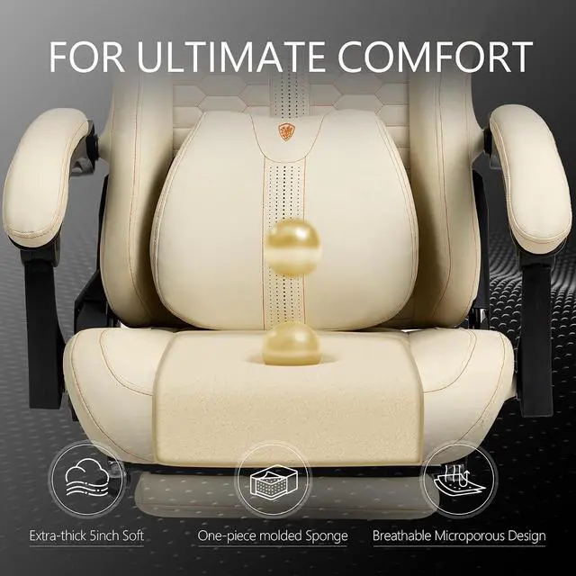 Alt view image 5 of 7 - Dowinx Gaming Chair for Adults with Footrest, Reclining Gamer Chair with Massage Lumbar Support, Ergonomic Big and Tall Office Computer Chair 400LBS, High Back PU Leather Gaming Computer Chair,Ivory