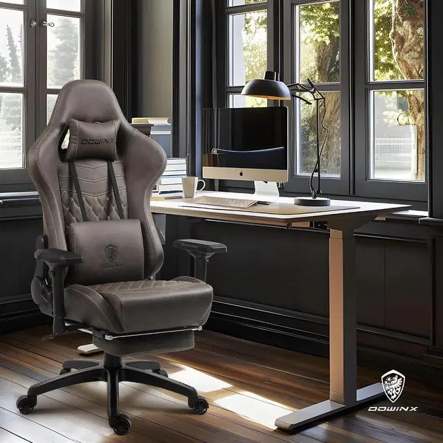 Alt view image 2 of 7 - Dowinx Gaming Chair Big and Tall, Video Game Chairs with Footrest, PC Gamer Chairs for Adults - Padded High Back Ergonomic Reclining Silla Gamer, 4D Armrest, 400LBS, Brown