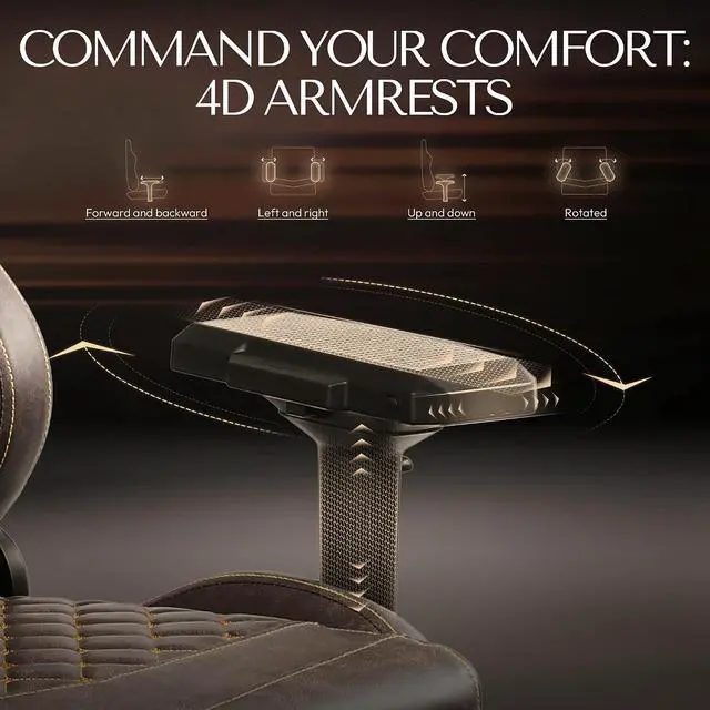 Alt view image 4 of 7 - Dowinx Gaming Chair Big and Tall, Video Game Chairs with Footrest, PC Gamer Chairs for Adults - Padded High Back Ergonomic Reclining Silla Gamer, 4D Armrest, 400LBS, Brown