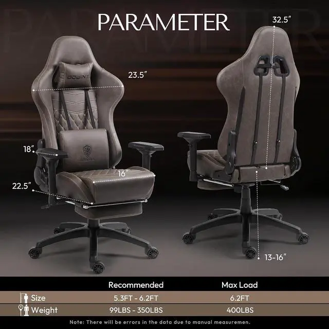 Alt view image 7 of 7 - Dowinx Gaming Chair Big and Tall, Video Game Chairs with Footrest, PC Gamer Chairs for Adults - Padded High Back Ergonomic Reclining Silla Gamer, 4D Armrest, 400LBS, Brown