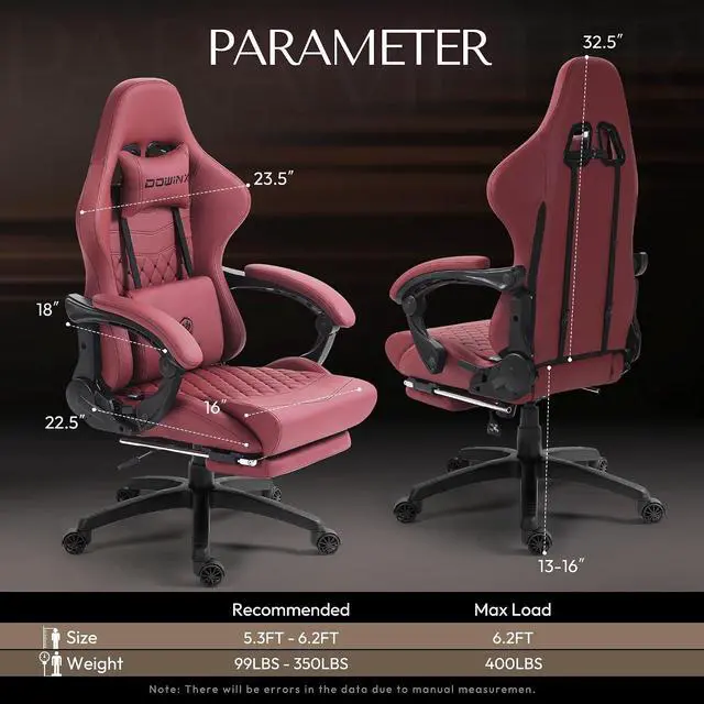 Alt view image 3 of 7 - Dowinx Gaming Chair Big and Tall, Ergonomic PC Gaming Chair with Footrest & Massage, Racing Style Reclining Computer Chair for Adults, 400LBS Capacity - Heavy Duty Gamer Chair (Red)