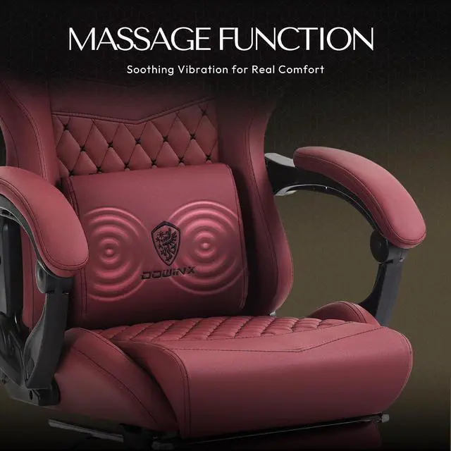 Alt view image 4 of 7 - Dowinx Gaming Chair Big and Tall, Ergonomic PC Gaming Chair with Footrest & Massage, Racing Style Reclining Computer Chair for Adults, 400LBS Capacity - Heavy Duty Gamer Chair (Red)