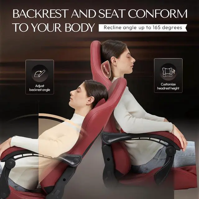 Alt view image 7 of 7 - Dowinx Gaming Chair Big and Tall, Ergonomic PC Gaming Chair with Footrest & Massage, Racing Style Reclining Computer Chair for Adults, 400LBS Capacity - Heavy Duty Gamer Chair (Red)