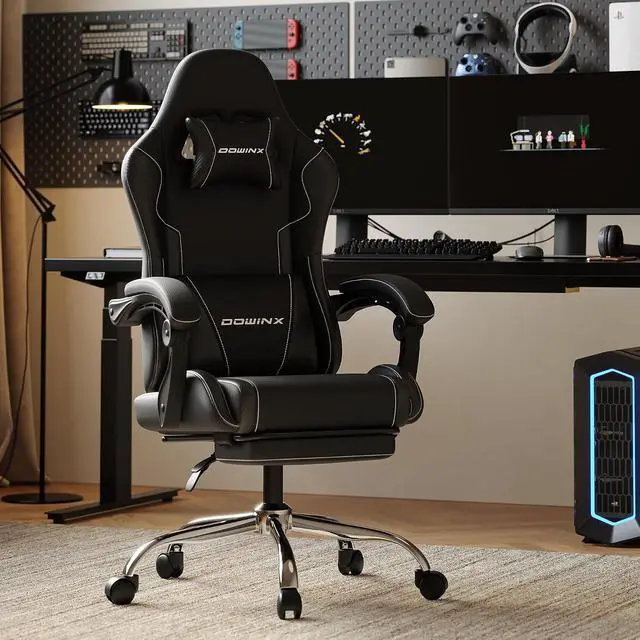Alt view image 2 of 7 - Ergonomic Gaming Chair with Footrest, Heavy Duty 330lbs Office Chair, Massage Lumbar Support, Adjustable Height & Headrest Pillow, Comfortable for Back Pain Relief, Streaming, Long Gaming, Black