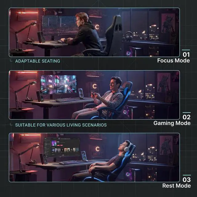 Alt view image 6 of 7 - Dowinx Gaming Chair Ergonomic, Massage Lumbar Support, Footrest, Adjustable Height & Headrest Pillow, Heavy Duty 330lbs Office Chair, Comfortable for Back Pain Relief Long Gaming Streaming Blue