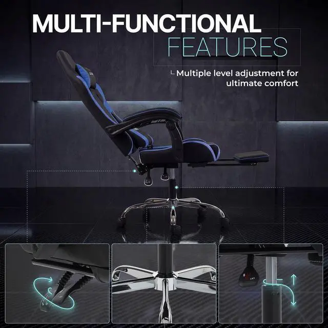 Alt view image 7 of 7 - Dowinx Gaming Chair Ergonomic, Massage Lumbar Support, Footrest, Adjustable Height & Headrest Pillow, Heavy Duty 330lbs Office Chair, Comfortable for Back Pain Relief Long Gaming Streaming Blue