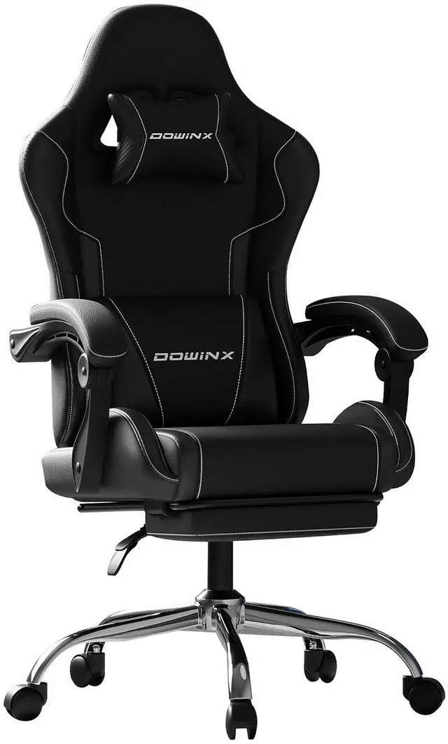 Main image of Ergonomic Gaming Chair with Footrest, Heavy Duty 330lbs Office Chair, Massage Lumbar Support, Adjustable Height & Headrest Pillow, Comfortable for Back Pain Relief, Streaming, Long Gaming, Black