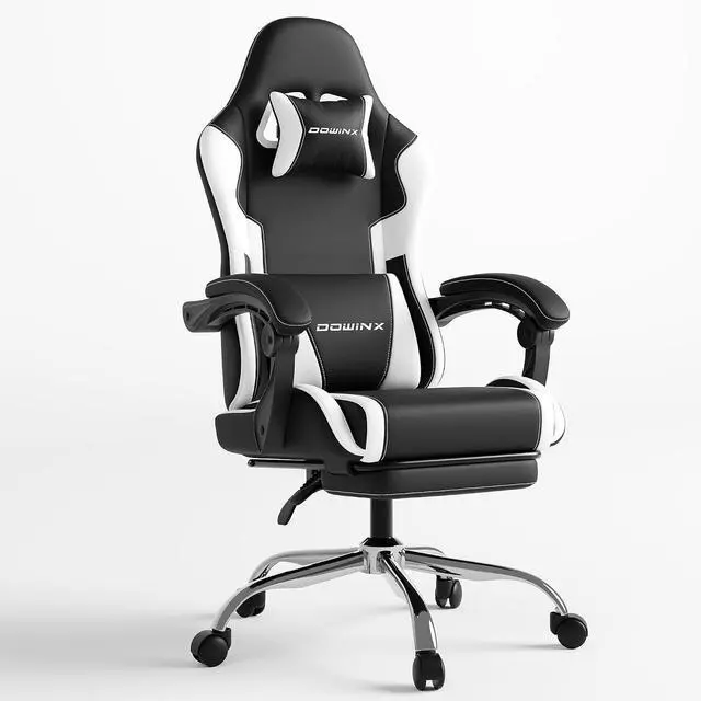 Main image of Ergonomic Gaming Chair with Footrest & Massage Lumbar, Reclining Computer Chair 330lbs with Headrest Pillow for Office, Home, Streaming and Long Gaming Sessions, White