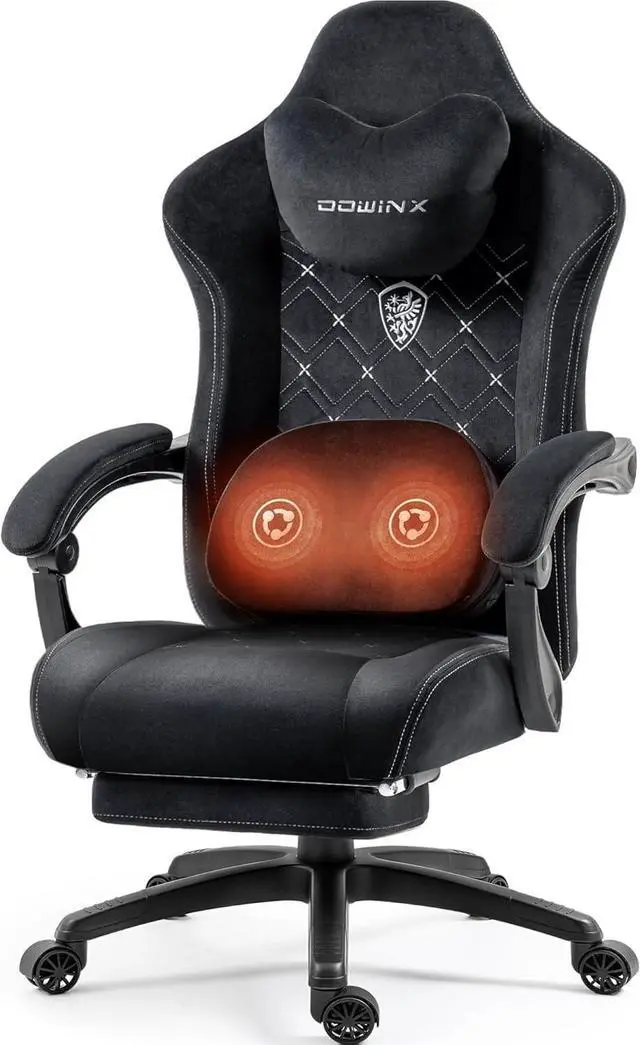 Main image of Dowinx Fabric Gaming Chair with Heated Massage Lumbar Support, Game Chairs for Adults, Big and Tall Gamer Chair with Pocket Spring Cushion, High Back PC Chairs with Footrest, Black