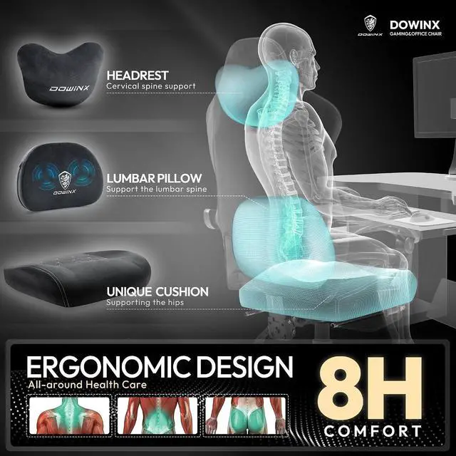 Alt view image 6 of 7 - Dowinx Fabric Gaming Chair with Heated Massage Lumbar Support, Game Chairs for Adults, Big and Tall Gamer Chair with Pocket Spring Cushion, High Back PC Chairs with Footrest, Black