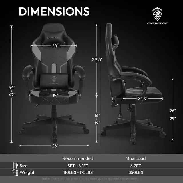 Alt view image 2 of 7 - Dowinx Gaming Chair with Pocket Spring Cushion High Back Ergonomic Computer Chair PU Leather 350 LBS, Black and Purple