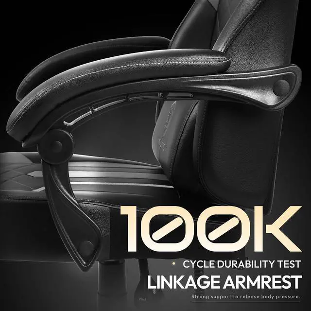 Alt view image 3 of 7 - Dowinx Gaming Chair with Pocket Spring Cushion High Back Ergonomic Computer Chair PU Leather 350 LBS, Black and Purple