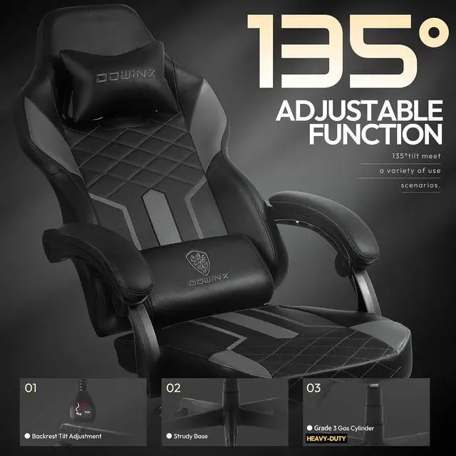 Alt view image 4 of 7 - Dowinx Gaming Chair with Pocket Spring Cushion High Back Ergonomic Computer Chair PU Leather 350 LBS, Black and Purple