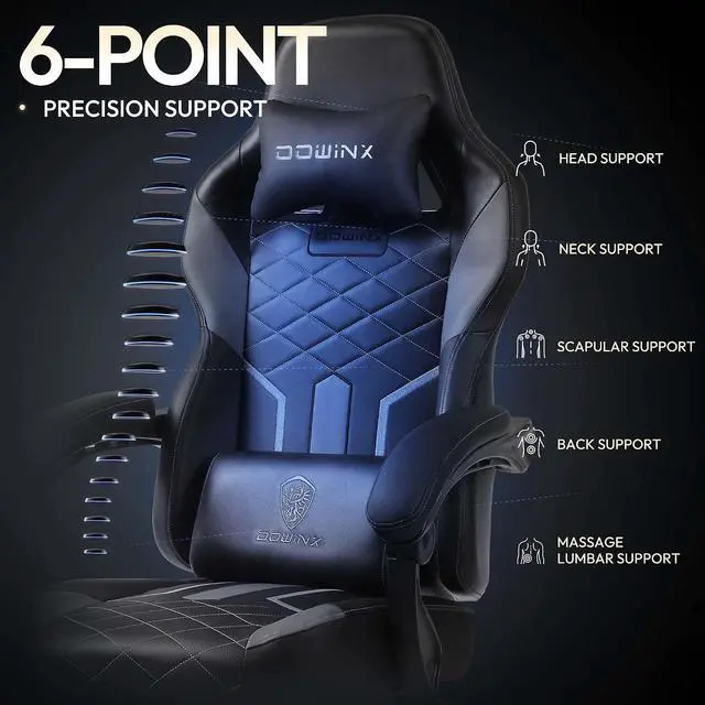 Alt view image 5 of 7 - Dowinx Gaming Chair with Pocket Spring Cushion High Back Ergonomic Computer Chair PU Leather 350 LBS, Black and Purple
