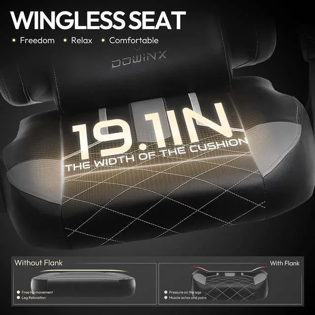 Alt view image 6 of 7 - Dowinx Gaming Chair with Pocket Spring Cushion High Back Ergonomic Computer Chair PU Leather 350 LBS, Black and Purple