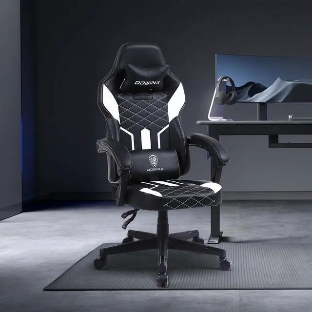 Main image of Dowinx Gaming Chair with Pocket Spring Cushion High Back Ergonomic Computer Chair PU Leather 350 LBS, Black and White