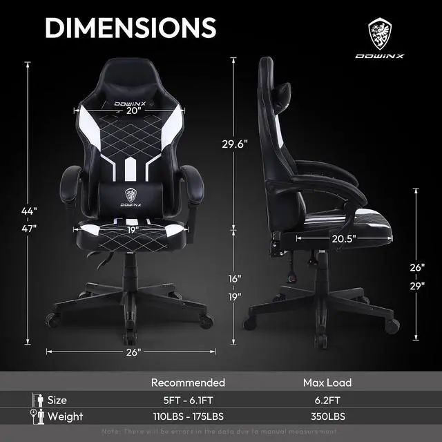 Alt view image 2 of 7 - Dowinx Gaming Chair with Pocket Spring Cushion High Back Ergonomic Computer Chair PU Leather 350 LBS, Black and White