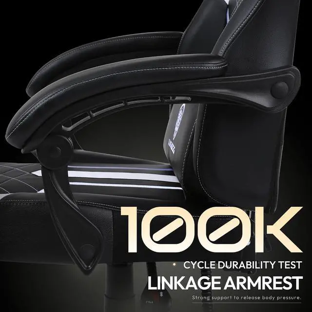 Alt view image 3 of 7 - Dowinx Gaming Chair with Pocket Spring Cushion High Back Ergonomic Computer Chair PU Leather 350 LBS, Black and White