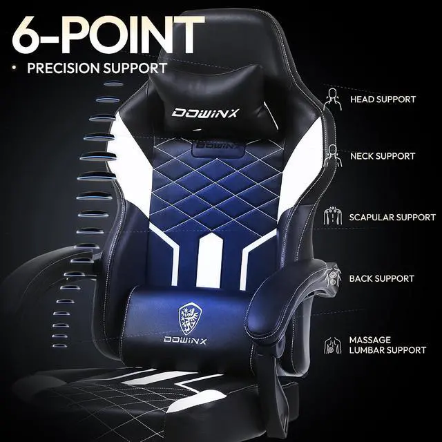 Alt view image 5 of 7 - Dowinx Gaming Chair with Pocket Spring Cushion High Back Ergonomic Computer Chair PU Leather 350 LBS, Black and White