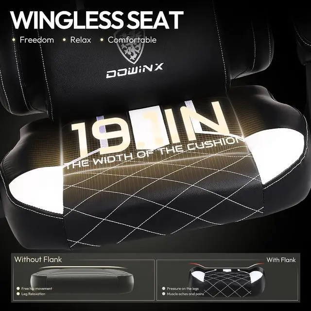 Alt view image 6 of 7 - Dowinx Gaming Chair with Pocket Spring Cushion High Back Ergonomic Computer Chair PU Leather 350 LBS, Black and White