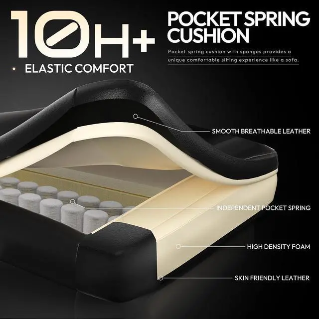 Alt view image 7 of 7 - Dowinx Gaming Chair with Pocket Spring Cushion High Back Ergonomic Computer Chair PU Leather 350 LBS, Black and White