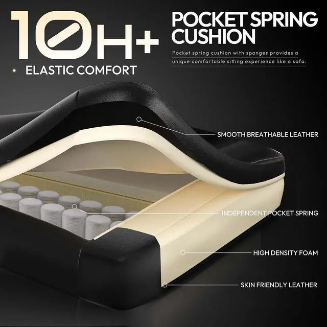Alt view image 7 of 7 - Dowinx Gaming Chair with Pocket Spring Cushion High Back Ergonomic Computer Chair PU Leather 350 LBS, Black and Purple