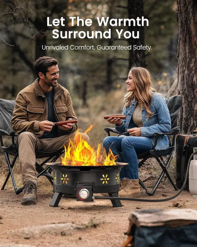 Alt view image 2 of 4 - AMADA HOMEFURNISHING 24 Propane Fire Pit with Grill Grate, 58,000 BTU