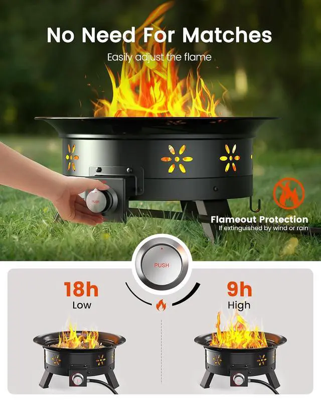 Alt view image 4 of 4 - AMADA HOMEFURNISHING 24 Propane Fire Pit with Grill Grate, 58,000 BTU