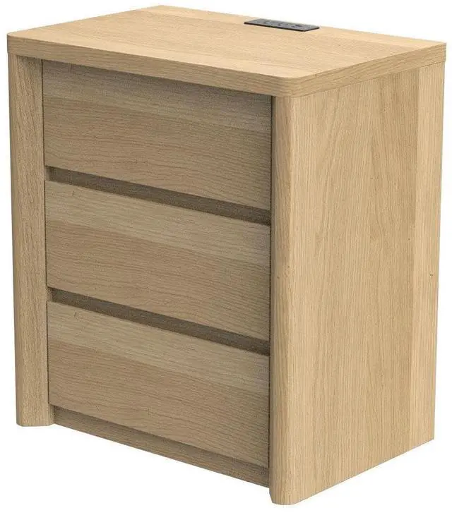 Main image of AMADA HOMEFURNISHING 3 Drawer Nightstand with Charging Station, 22.8 Wide Wood Bedside Table with USB, Type-C & 2 AC Outlets, Curved Edge Side Table for Bedroom or Living Room, Natural Oak