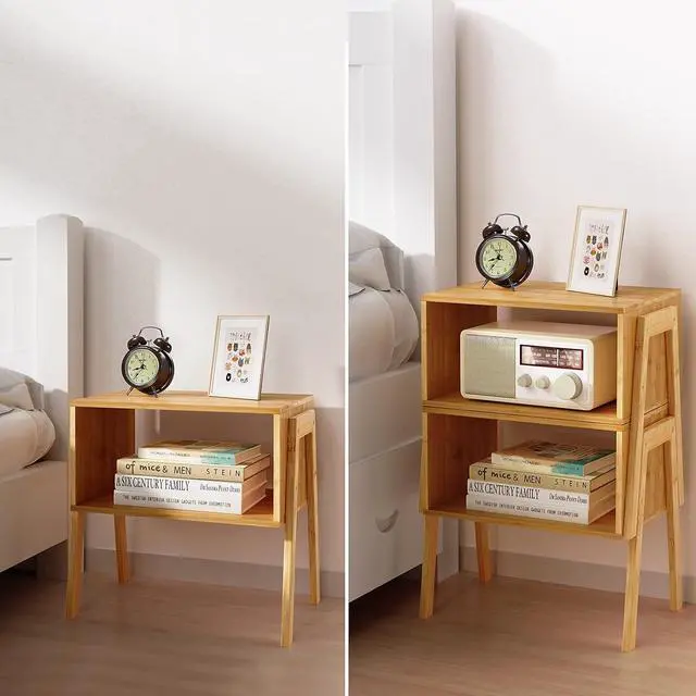 Alt view image 5 of 7 - Pipishell Nightstands Set of 2 & Bamboo Expandable Silverware Drawer Organizer