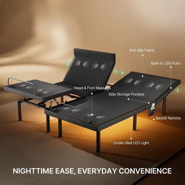 Alt view image 2 of 7 - AMADA HOMEFURNISHING Twin XL Adjustable Bed Set, 3-Motor Adjustable Bed with Massage, Head & Foot Lift, Headrest Tilt, Zero Gravity, Anti-Snore, App & Remote Control, Easy Assembly