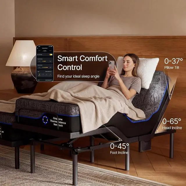 Alt view image 3 of 7 - AMADA HOMEFURNISHING Twin XL Adjustable Bed Set, 3-Motor Adjustable Bed with Massage, Head & Foot Lift, Headrest Tilt, Zero Gravity, Anti-Snore, App & Remote Control, Easy Assembly