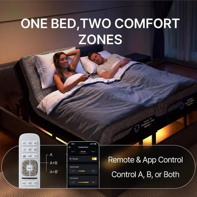 Alt view image 6 of 7 - AMADA HOMEFURNISHING Twin XL Adjustable Bed Set, 3-Motor Adjustable Bed with Massage, Head & Foot Lift, Headrest Tilt, Zero Gravity, Anti-Snore, App & Remote Control, Easy Assembly