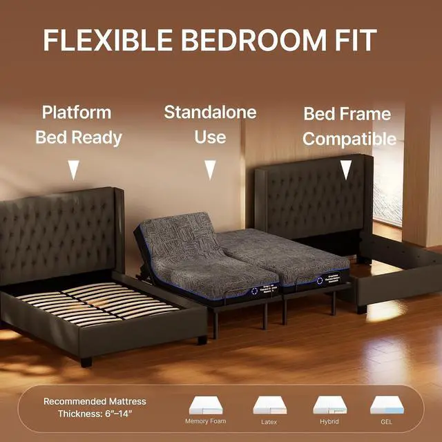 Alt view image 5 of 7 - AMADA HOMEFURNISHING Twin XL Adjustable Bed Set, 3-Motor Adjustable Bed with Massage, Head & Foot Lift, Headrest Tilt, Zero Gravity, Anti-Snore, App & Remote Control, Easy Assembly