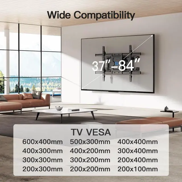 Alt view image 3 of 7 - 24 Inch Full Motion TV Wall Mount for Most 37 50 55 65 75-84 Inch TVs, Articulating Arms with Swivel Tilt Rotation Flat Curved, Extension to Wood Stud up to 132lbs Max VESA 600x400mm by Pipishell