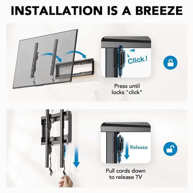 Alt view image 4 of 7 - Pipishell Tilt TV Wall Mount Bracket Low Profile for Most 23-55 Inch LED LCD OLED 4K Flat Curved TVs up to 99lbs Max VESA 400x400mm, 8° Tilting for Anti-Glaring, Fits 8-16 inch Wood Stud