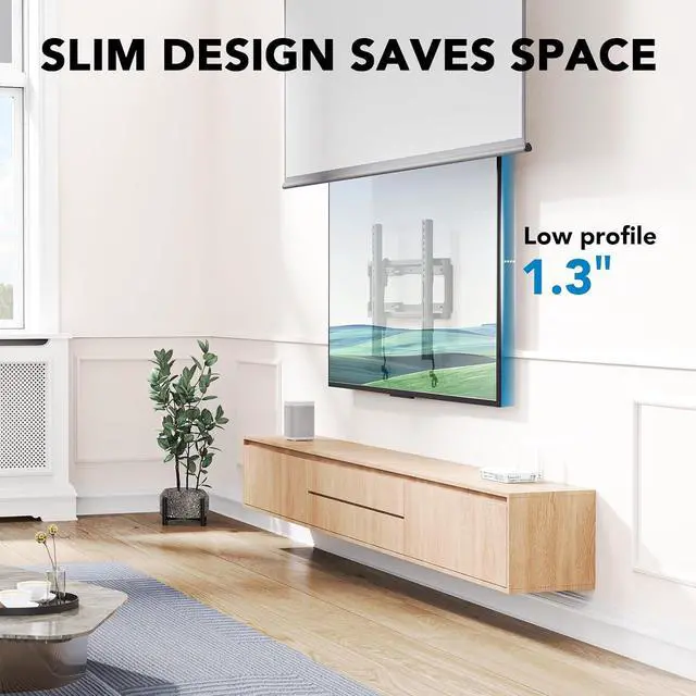 Alt view image 5 of 7 - Pipishell Tilt TV Wall Mount Bracket Low Profile for Most 23-55 Inch LED LCD OLED 4K Flat Curved TVs up to 99lbs Max VESA 400x400mm, 8° Tilting for Anti-Glaring, Fits 8-16 inch Wood Stud